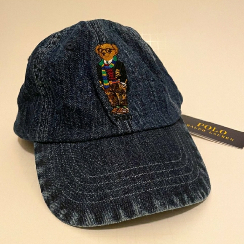 Polo Ralph Lauren POLO BEAR Denim Jeans Cap with Leather strap back - Navy - Picture 2 of 14